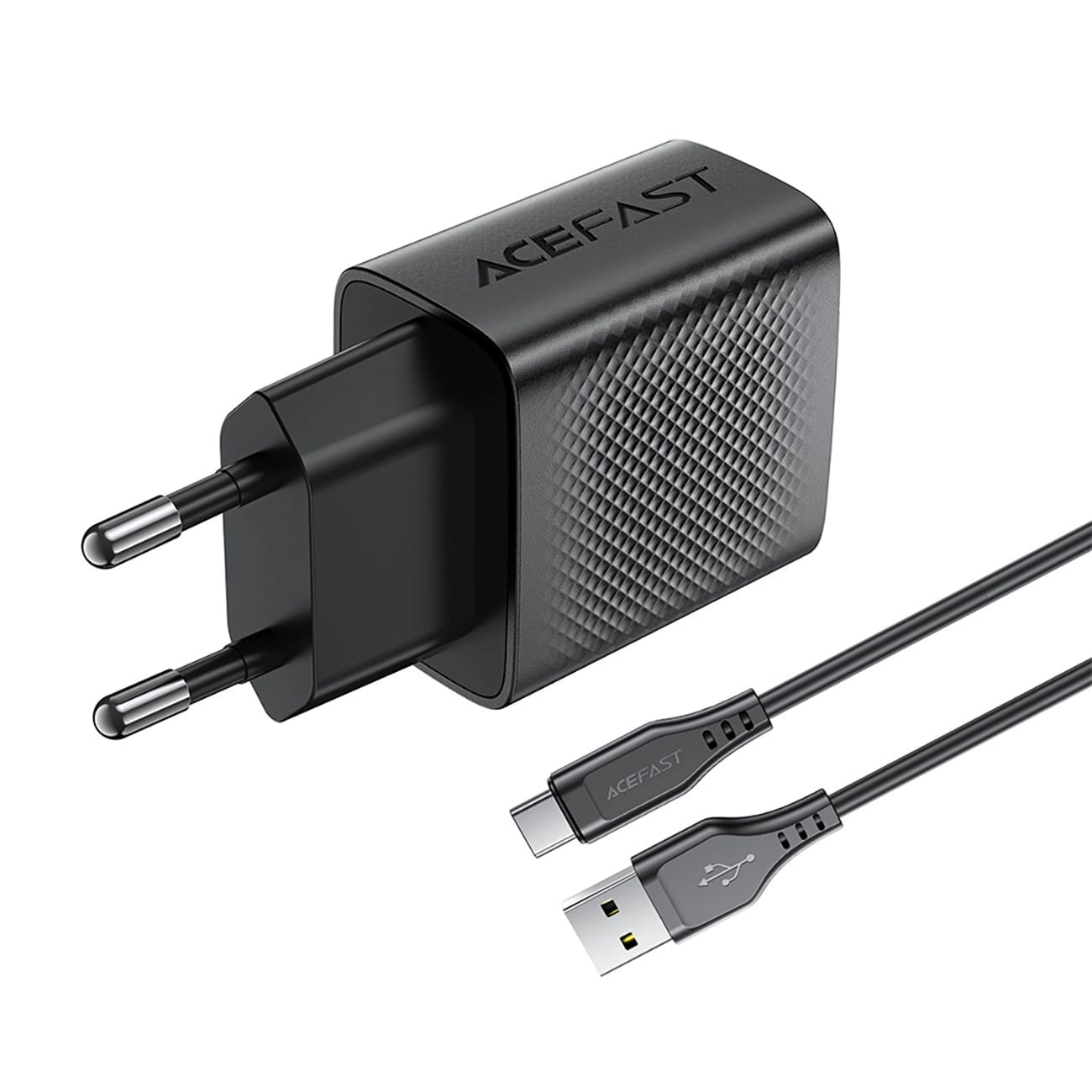 Caricabatterie da Rete con Cavo USB-C Acefast A90, 18W, 3A, 1 x USB-A, Nero