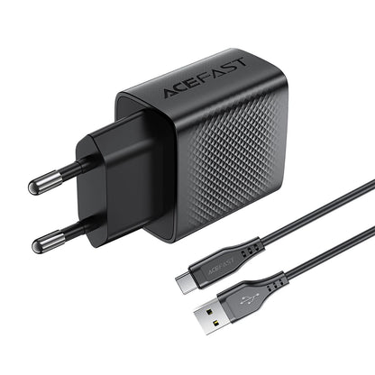 Caricabatterie da Rete con Cavo USB-C Acefast A90, 18W, 3A, 1 x USB-A, Nero