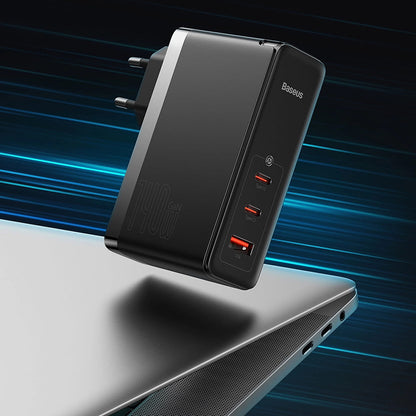 Baseus GaN5 Pro Network Charger with USB-C Cable, 140W, 5A, 1 x USB-A - 2 x USB-C, White CCGP100202