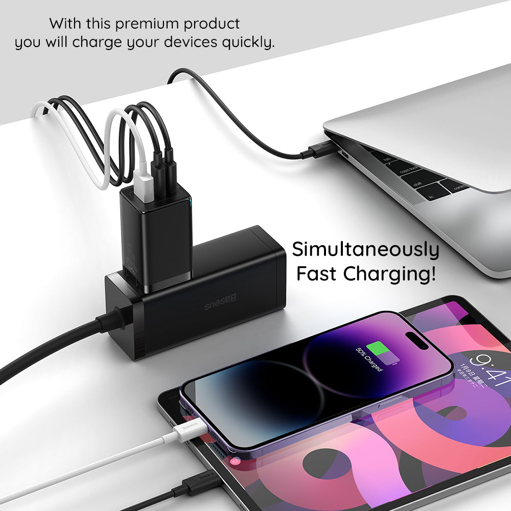 Netzladegerät mit USB-C Kabel Baseus GaN5 Pro, 65W, 3.25A, 1 x USB-A - 2 x USB-C, Schwarz C0206500