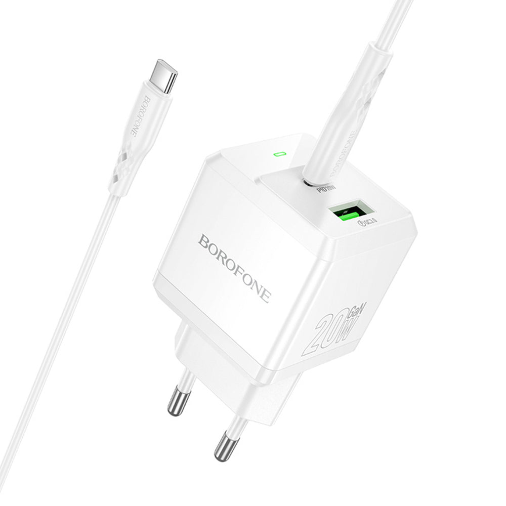Chargeur réseau avec câble USB-C Borofone BN19 Intenso, 20W, 3A, 1 x USB-A - 1 x USB-C, Blanc