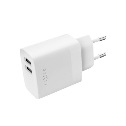 Chargeur réseau avec câble USB-C Fixed, 17W, 3A, 2 x USB-A, Blanc