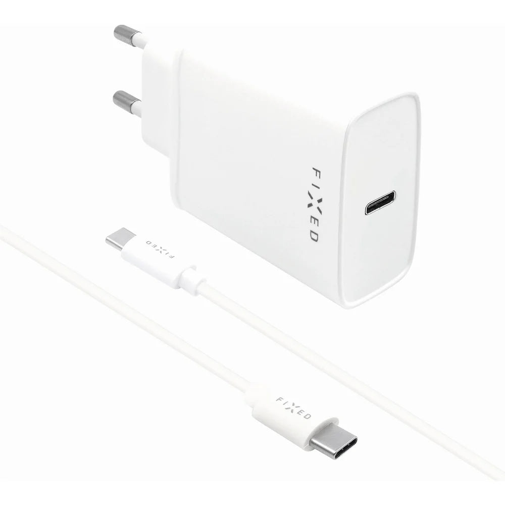 Netzladegerät mit USB-C Kabel Fixed, 20W, 3A, 1 x USB-C, Weiß