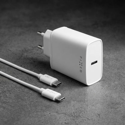 Netzladegerät mit USB-C Kabel Fixed, 20W, 3A, 1 x USB-C, Weiß