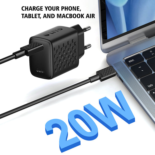 Netzladegerät mit USB-C Kabel Lito LC13T, 20W, 3A, 1 x USB-C, Schwarz