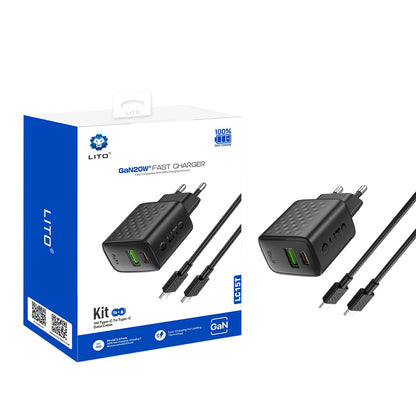Netzladegerät mit USB-C Kabel Lito LC15T, 20W, 3A, 1 x USB-A - 1 x USB-C, Schwarz