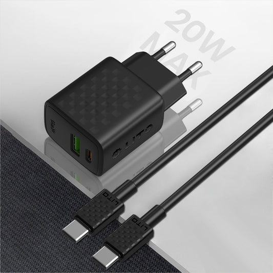 Netzladegerät mit USB-C Kabel Lito LC15T, 20W, 3A, 1 x USB-A - 1 x USB-C, Schwarz