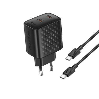 Chargeur réseau avec câble USB-C Lito LC22T, 45W, 3A, 2 x USB-C, Noir
