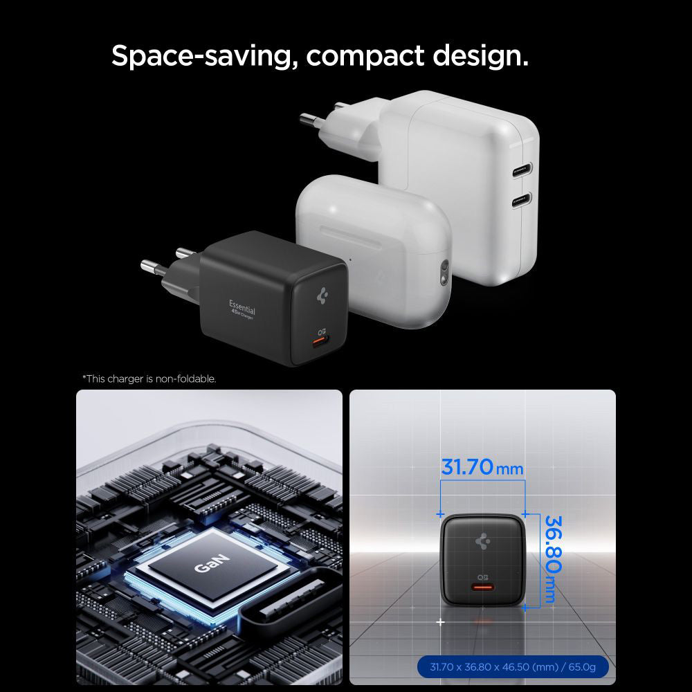 Chargeur Réseau avec Câble USB-C Spigen EE451EU Essential, 45W, 3A, 1 x USB-C, Noir ACH09474