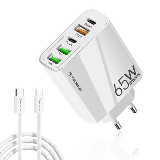 Chargeur réseau avec câble USB-C Techsuit CHC2 PentaXPower, 20W, 3A, 3 x USB-A - 2 x USB-C, Blanc