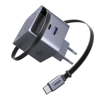 Caricabatterie da Rete con Cavo USB-C UGREEN X614, 45W, 3A, 1 x USB-A - 1 x USB-C, Grigio