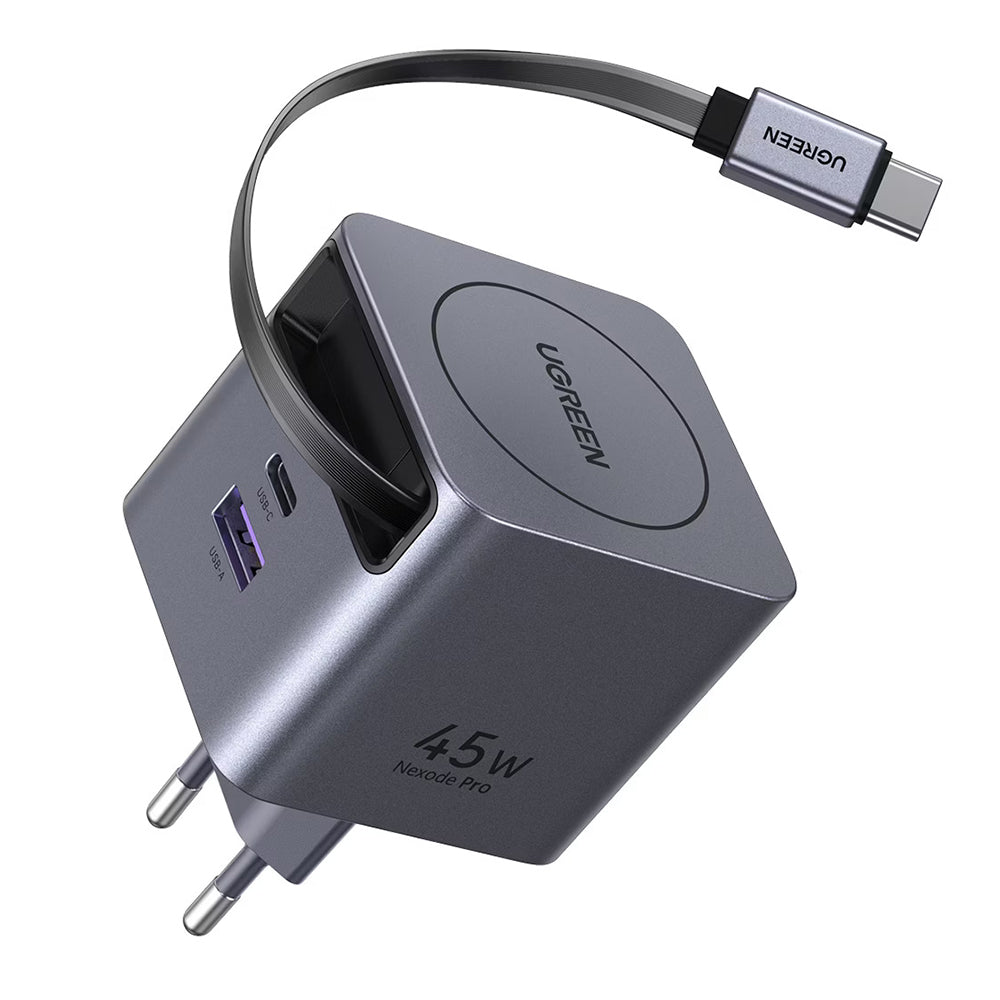 Caricabatterie da Rete con Cavo USB-C UGREEN X614, 45W, 3A, 1 x USB-A - 1 x USB-C, Grigio