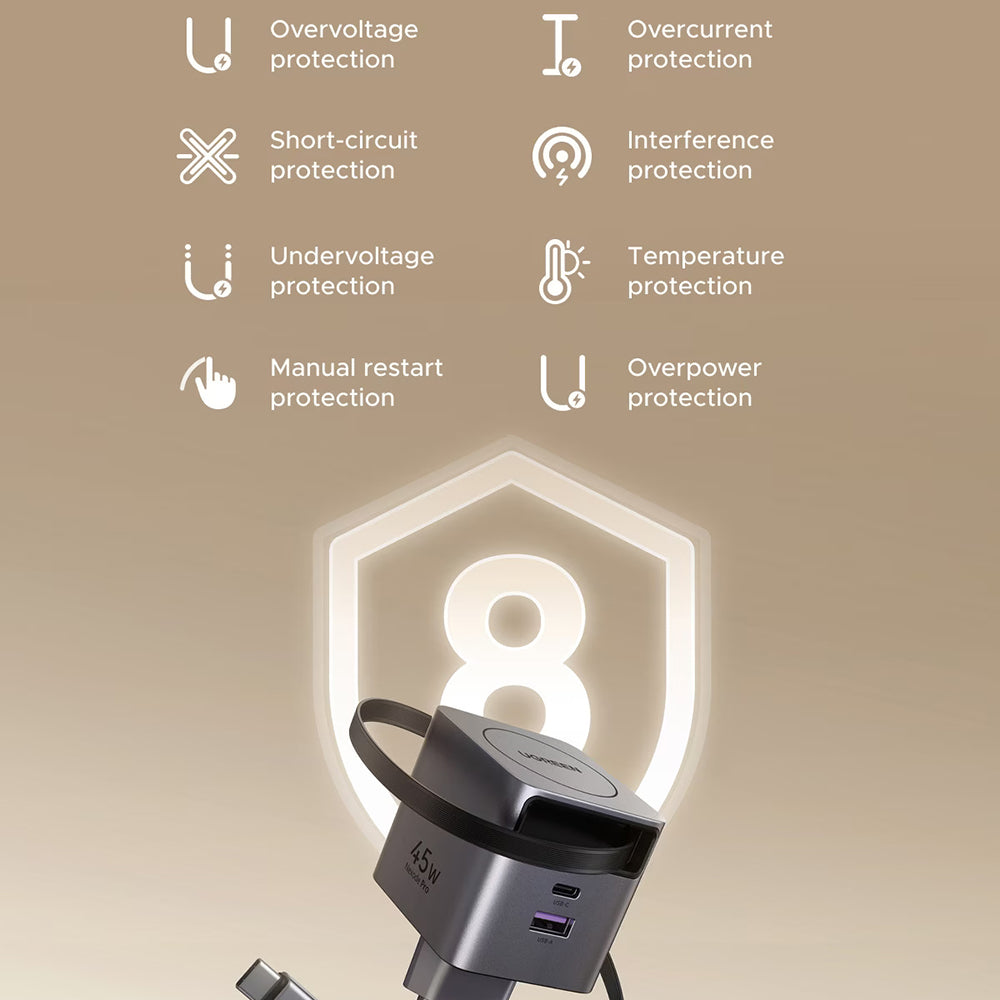 Caricabatterie da Rete con Cavo USB-C UGREEN X614, 45W, 3A, 1 x USB-A - 1 x USB-C, Grigio