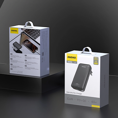 Caricabatterie da Rete Dudao A65Q Travel, 65W, 3.25A, 1 x USB-A - 1 x USB-C, Nero