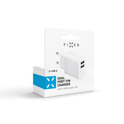 Caricabatterie Retea Fixed, 17W, 3A, 2 x USB-A, Bianco