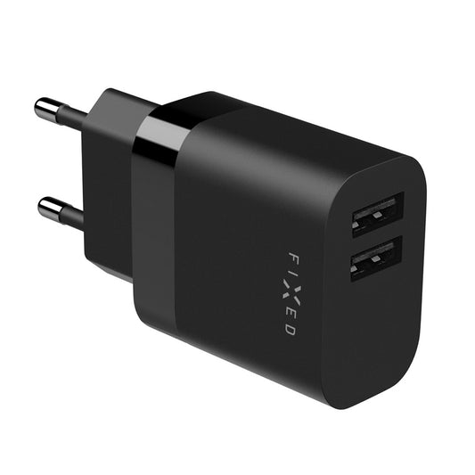 Caricabatterie Retea Fixed, 17W, 3A, 2 x USB-A, Nero