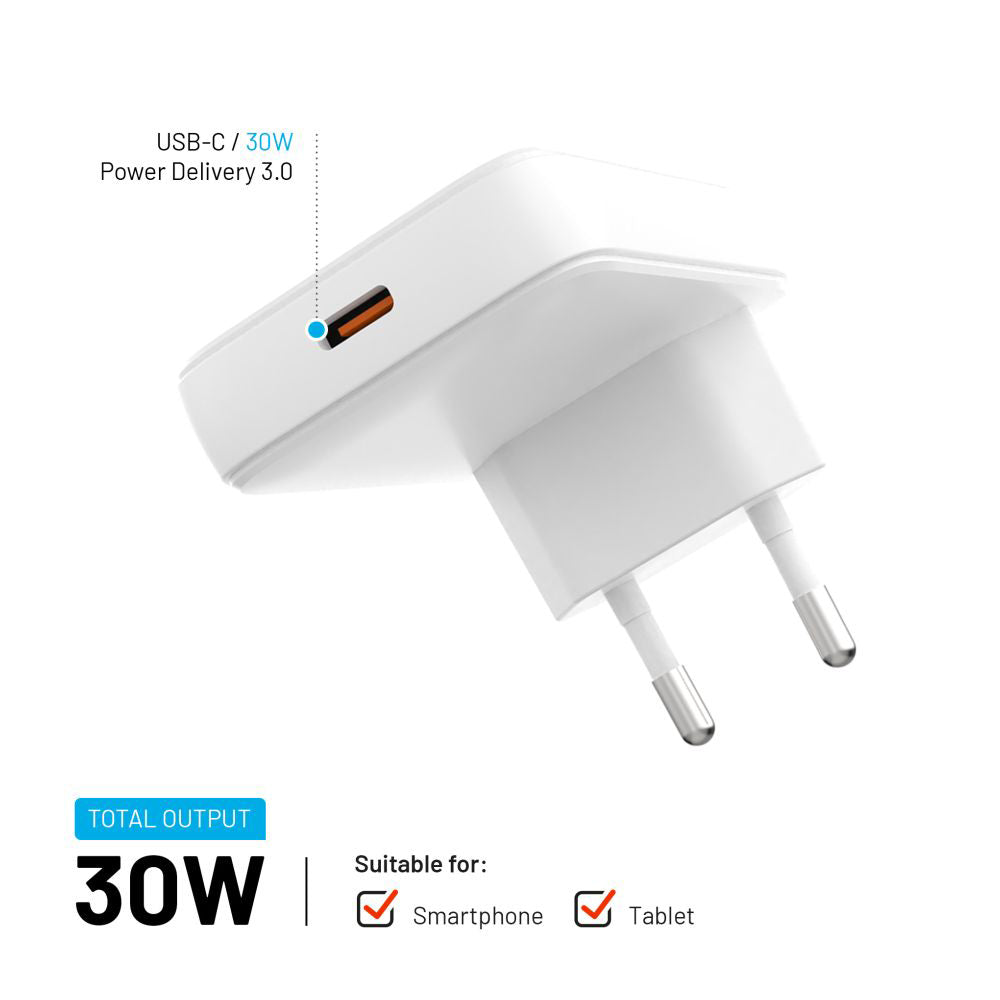 Caricabatterie Retea Fixed, 30W, 3A, 1 x USB-C, Bianco
