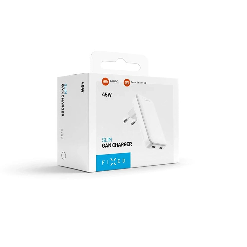 Chargeur Réseau Fixed Slim, 45W, 3A, 2 x USB-C, Blanc