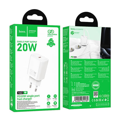 Chargeur Réseau HOCO N60, 20W, 3A, 1 x USB-C, Blanc