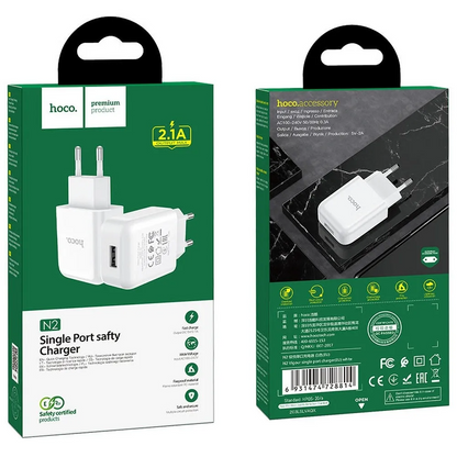 Caricatore da rete HOCO N2, 10W, 2A, 1 x USB-A, Bianco