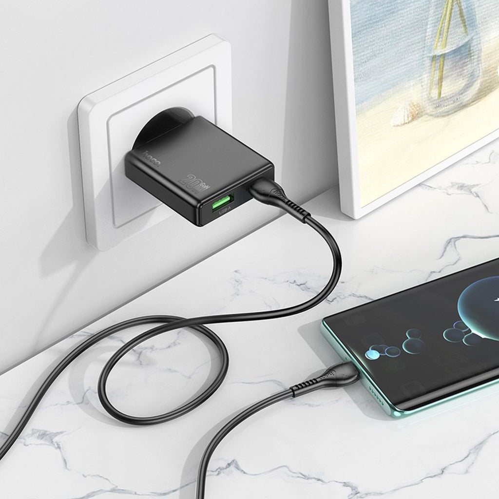 Caricabatterie Rete HOCO N38, 20W, 3A, 1 x USB-A - 1 x USB-C, Nero