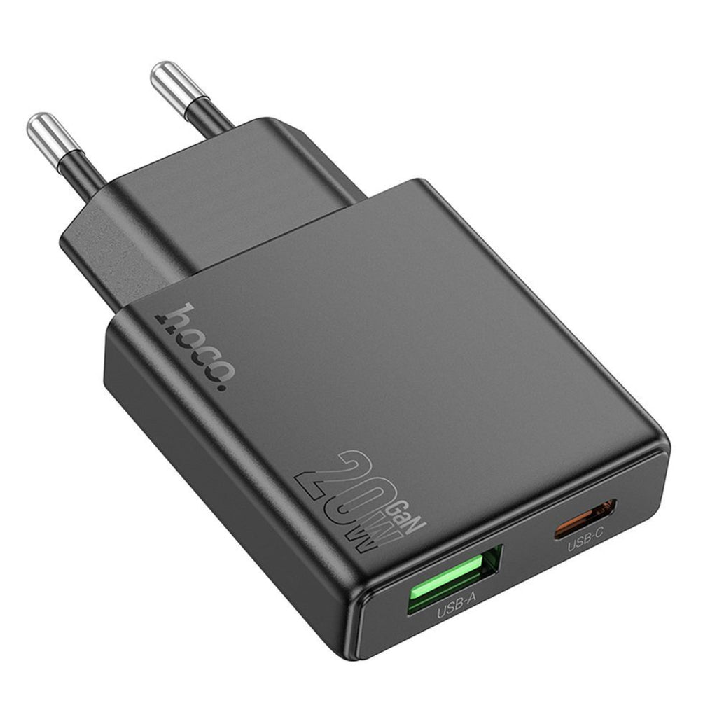 Caricabatterie Rete HOCO N38, 20W, 3A, 1 x USB-A - 1 x USB-C, Nero