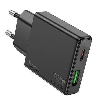 Caricabatterie Rete HOCO N38, 20W, 3A, 1 x USB-A - 1 x USB-C, Nero