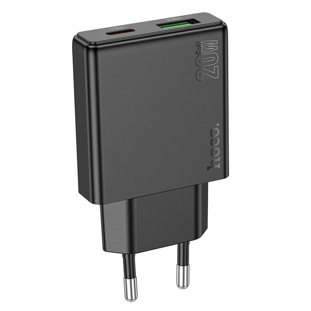 Caricabatterie Rete HOCO N38, 20W, 3A, 1 x USB-A - 1 x USB-C, Nero