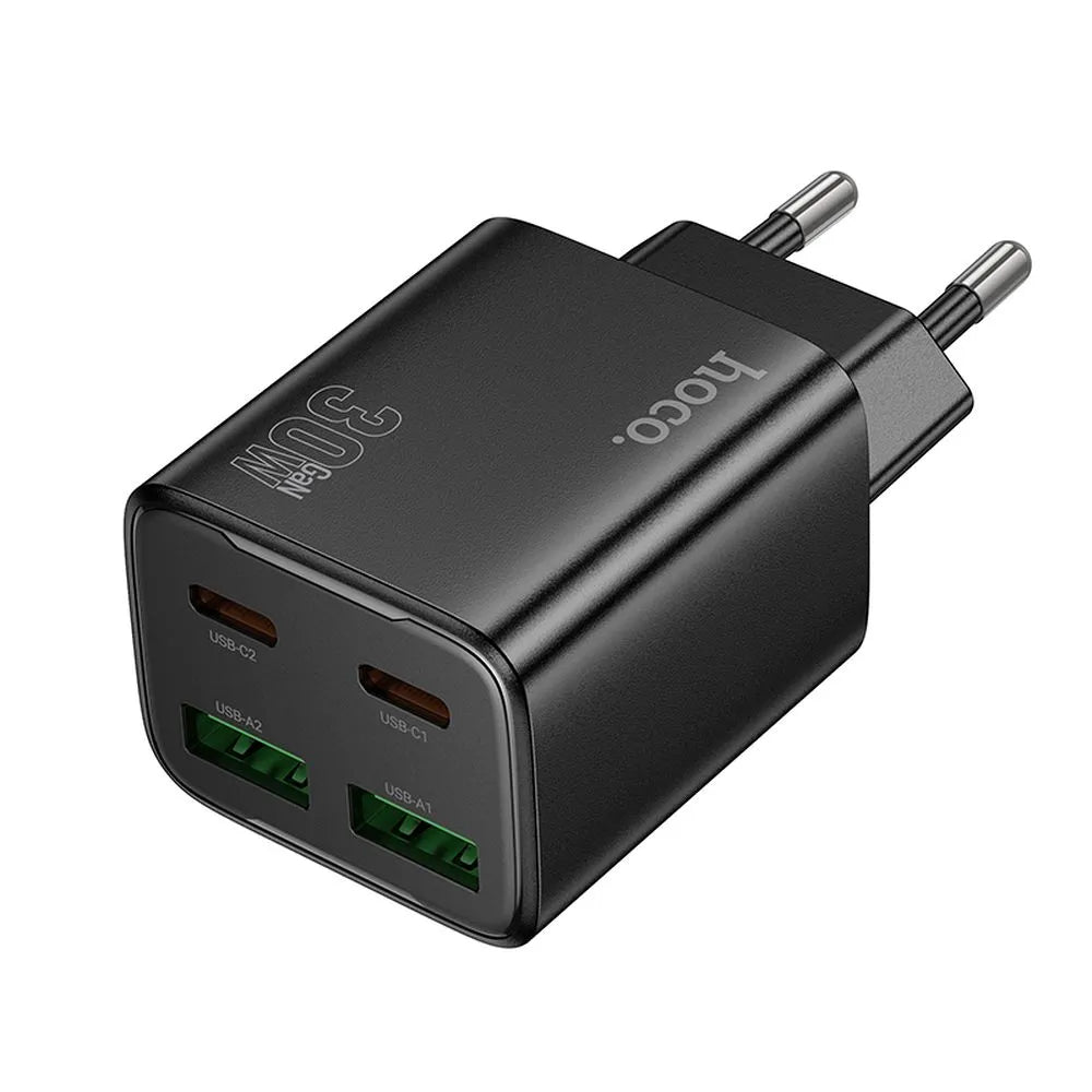 Chargeur Réseau HOCO N56, 30W, 3A, 2 x USB-A - 2 x USB-C, Noir