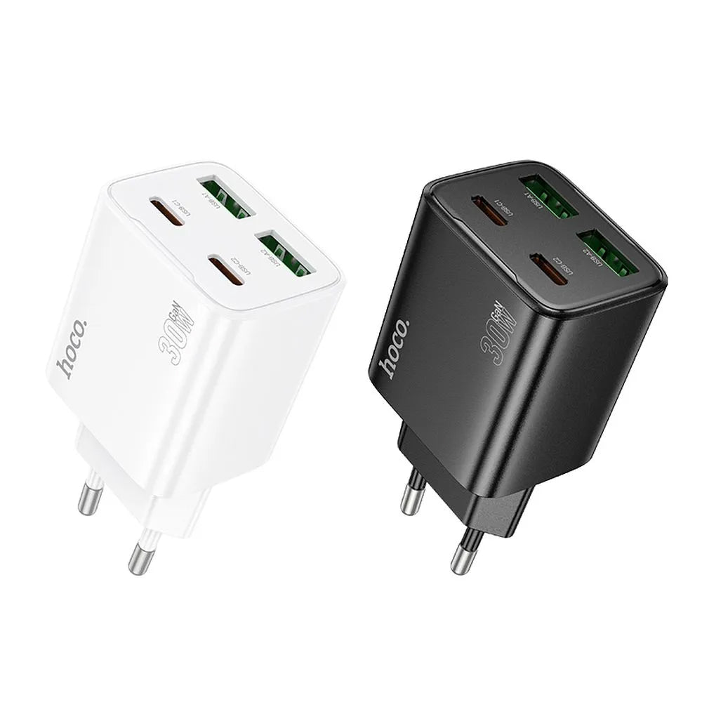 Chargeur Réseau HOCO N56, 30W, 3A, 2 x USB-A - 2 x USB-C, Noir