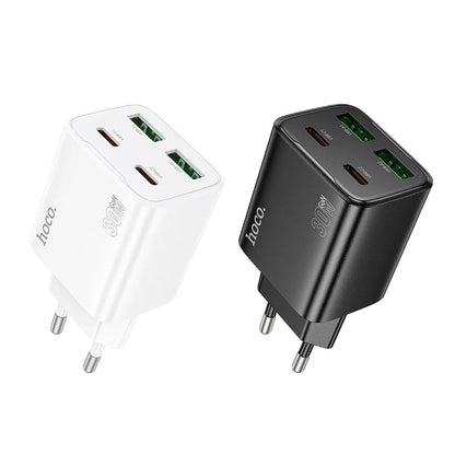 Chargeur Réseau HOCO N56, 30W, 3A, 2 x USB-A - 2 x USB-C, Noir