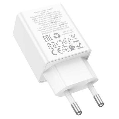 HOCO N71 Network Charger, 30W, 3A, 1 x USB-A - 1 x USB-C, White