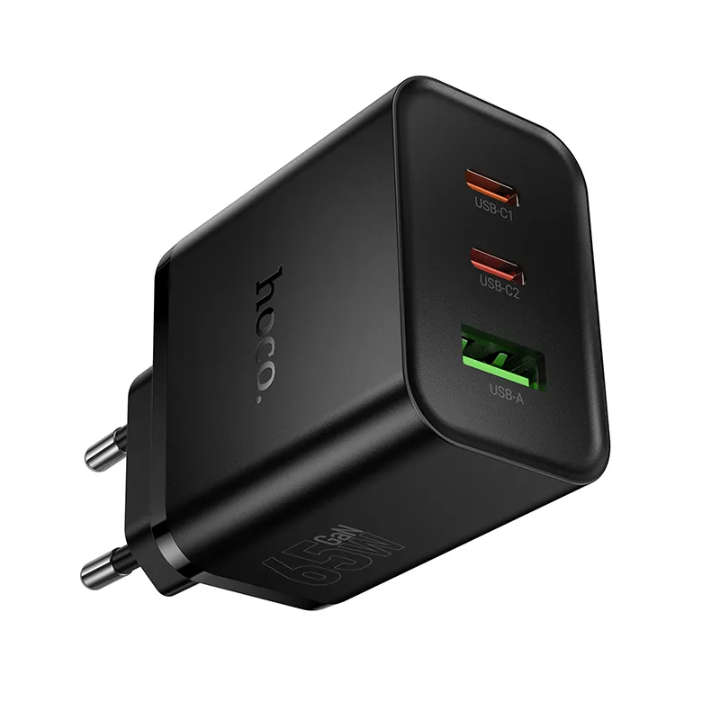 Caricabatterie da Rete HOCO N75, 65W, 3A, 1 x USB-A - 2 x USB-C, Nero