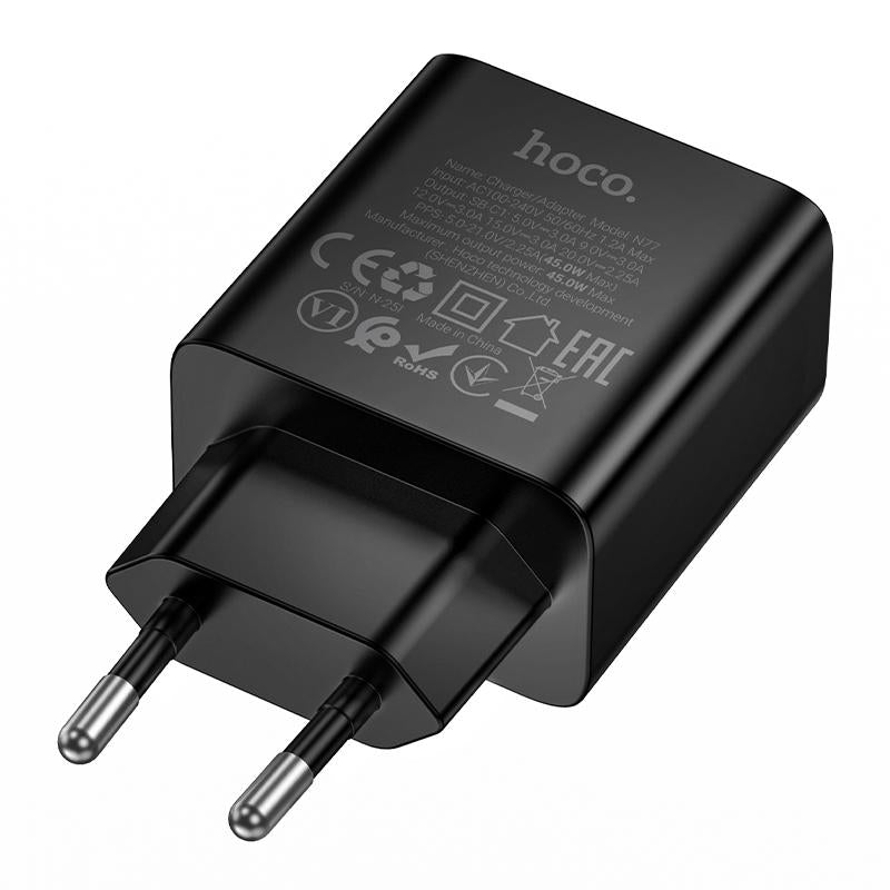 HOCO N77 Wall Charger, 45W, 3A, 1 x USB-C, Black