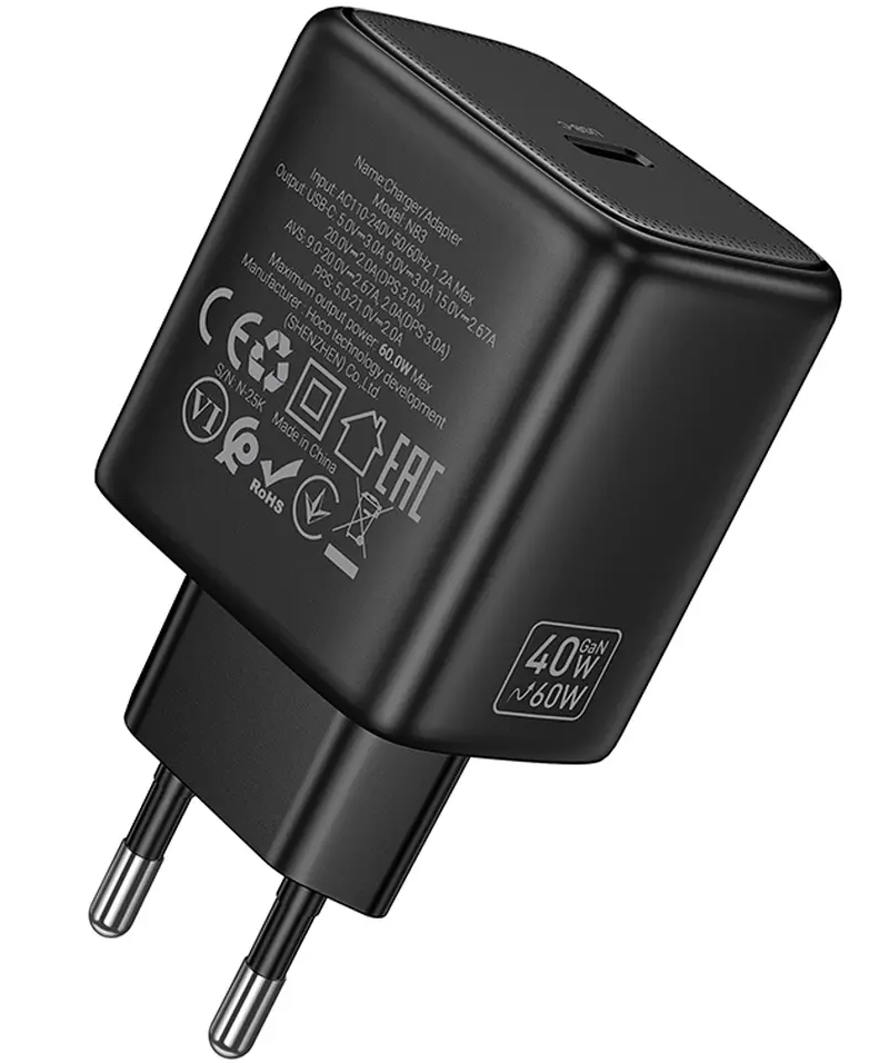 Chargeur secteur HOCO N83, 40W, 3A, 1 x USB-C, Noir