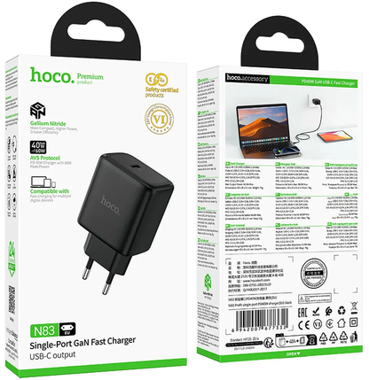 Chargeur secteur HOCO N83, 40W, 3A, 1 x USB-C, Noir