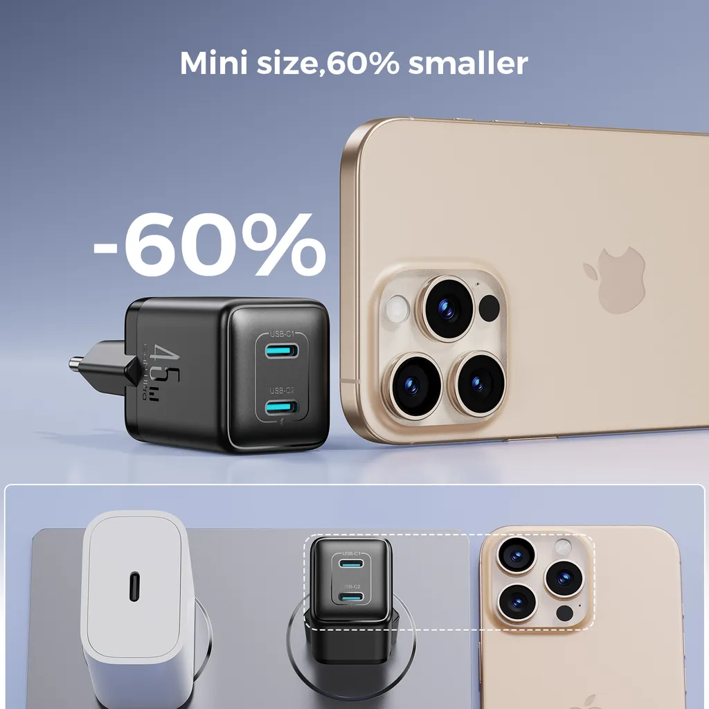 Netzladegerät Joyroom JR-TCG17, 45W, 3A, 2 x USB-C, Schwarz