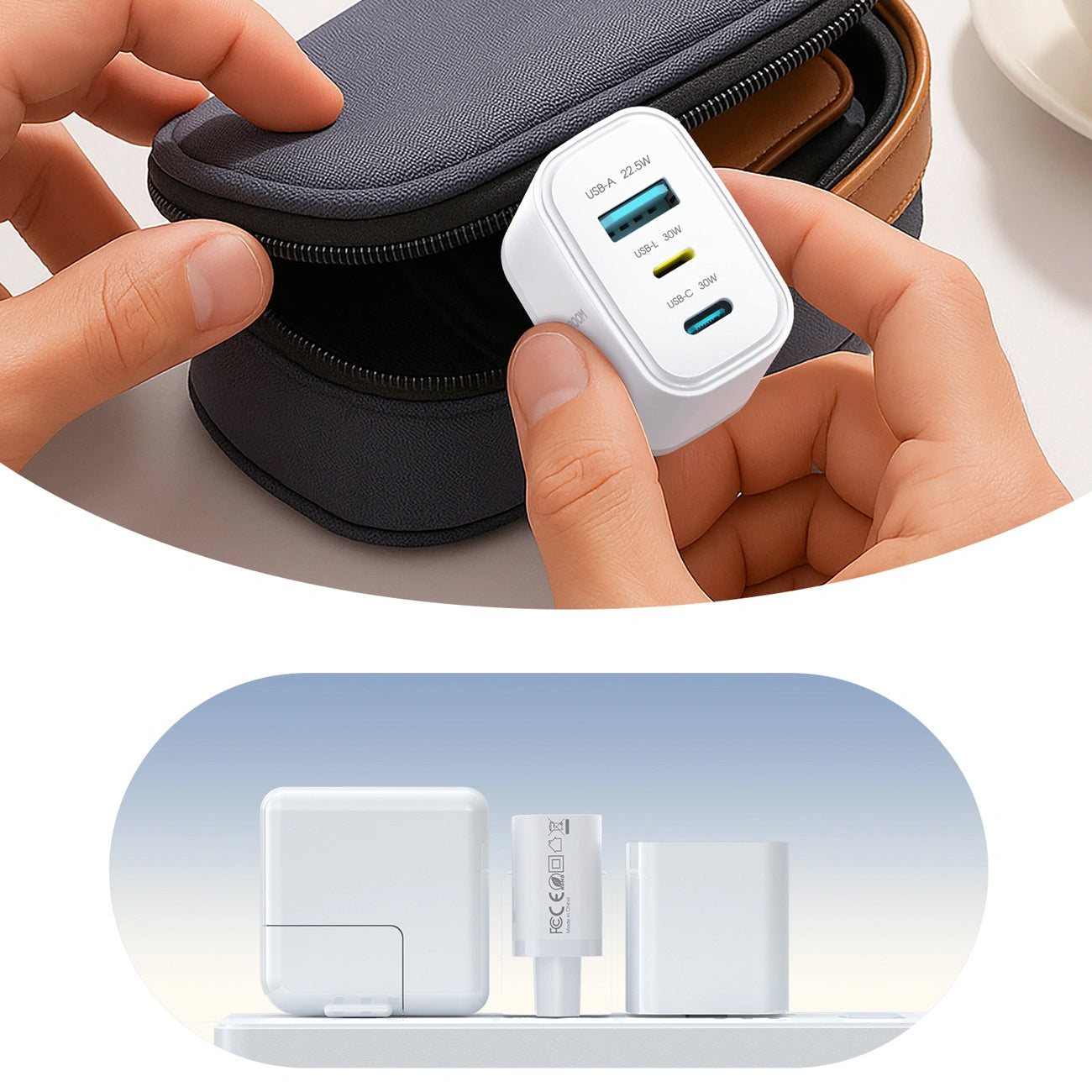 Chargeur secteur Joyroom JR-TG6, 30W, 3A, 1 x Lightning - 1 x USB-A - 1 x USB-C, Blanc