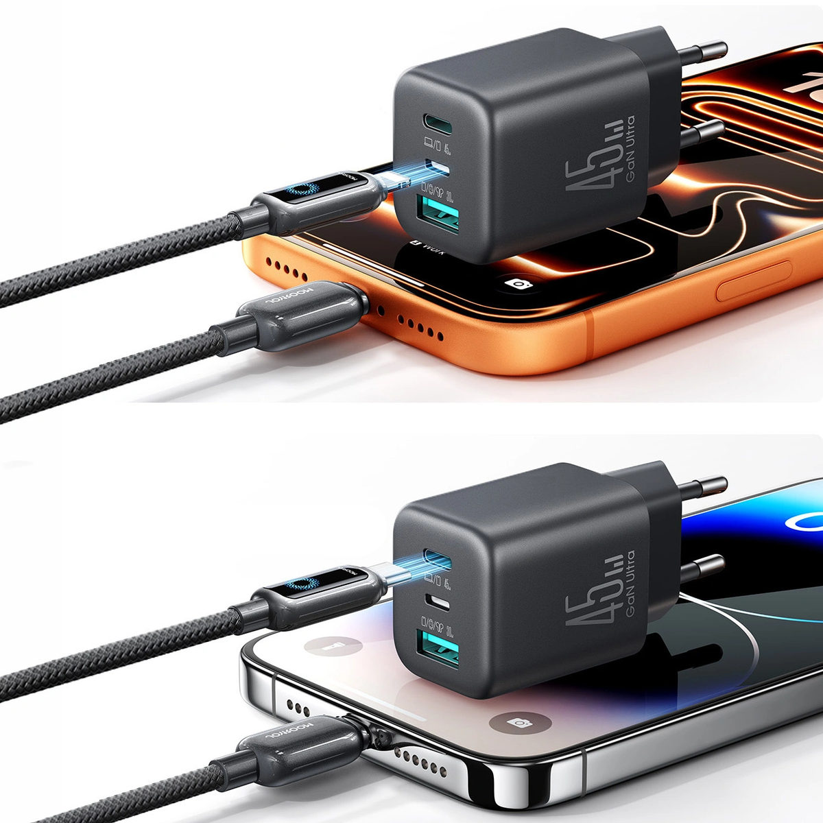 Caricatore da rete Joyroom JR-TO1, 45W, 3A, 1 x Lightning - 1 x USB-A - 1 x USB-C, Nero