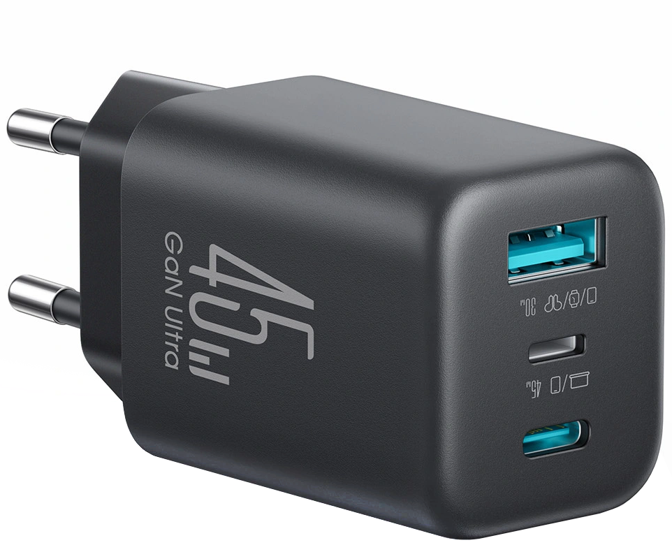 Caricatore da rete Joyroom JR-TO1, 45W, 3A, 1 x Lightning - 1 x USB-A - 1 x USB-C, Nero