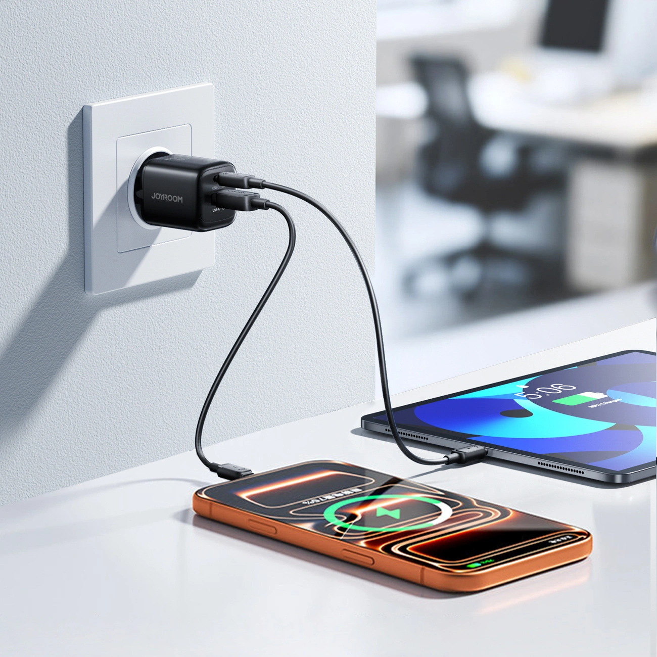 Chargeur Réseau Joyroom JR-TG7, 33W, 3A, 1 x USB-A - 1 x USB-C, Noir