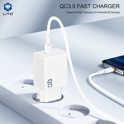 Caricabatterie da Rete Lito LC08, 18W, 3A, 1 x USB-A, Bianco