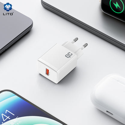 Caricabatterie da Rete Lito LC08, 18W, 3A, 1 x USB-A, Bianco