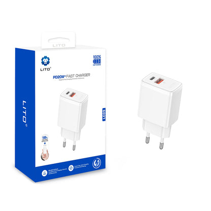 Caricabatterie Retea Lito LC09, 20W, 3A, 1 x USB-A - 1 x USB-C, Bianco