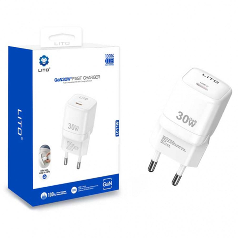 Chargeur Réseau Lito LC11, 30W, 3A, 1 x USB-C, Blanc
