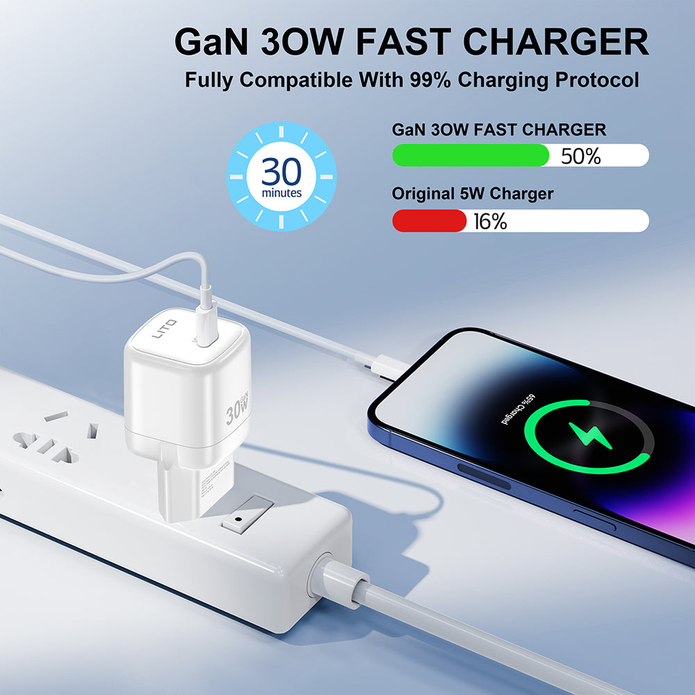 Chargeur Réseau Lito LC11, 30W, 3A, 1 x USB-C, Blanc
