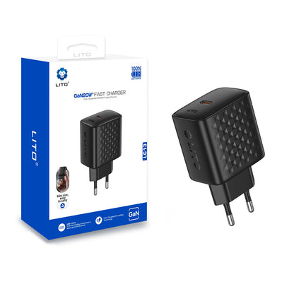 Caricabatterie Retea Lito LC13, 20W, 3A, 1 x USB-C, Nero