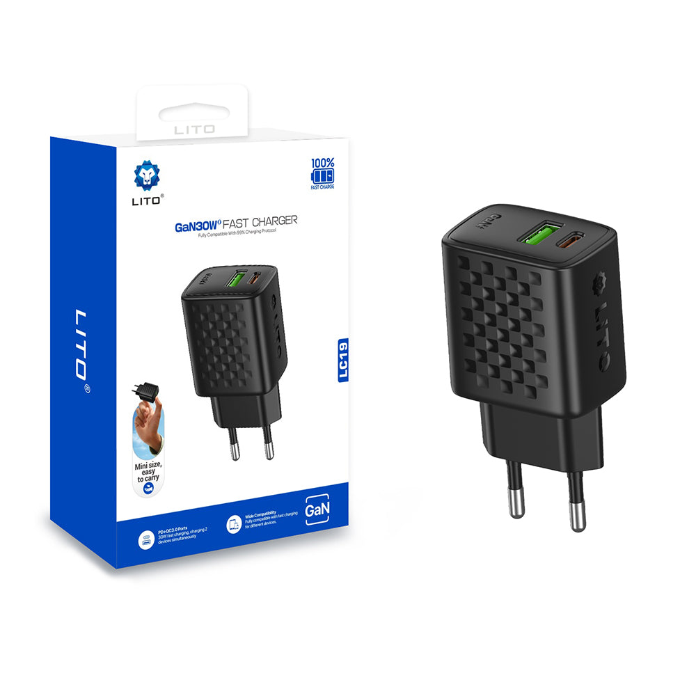 Chargeur Réseau Lito LC19, 30W, 3A, 1 x USB-A - 1 x USB-C, Noir