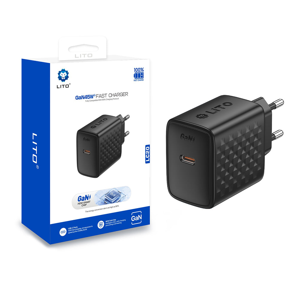 Netzladegerät Lito LC20, 45W, 3A, 1 x USB-C, Schwarz