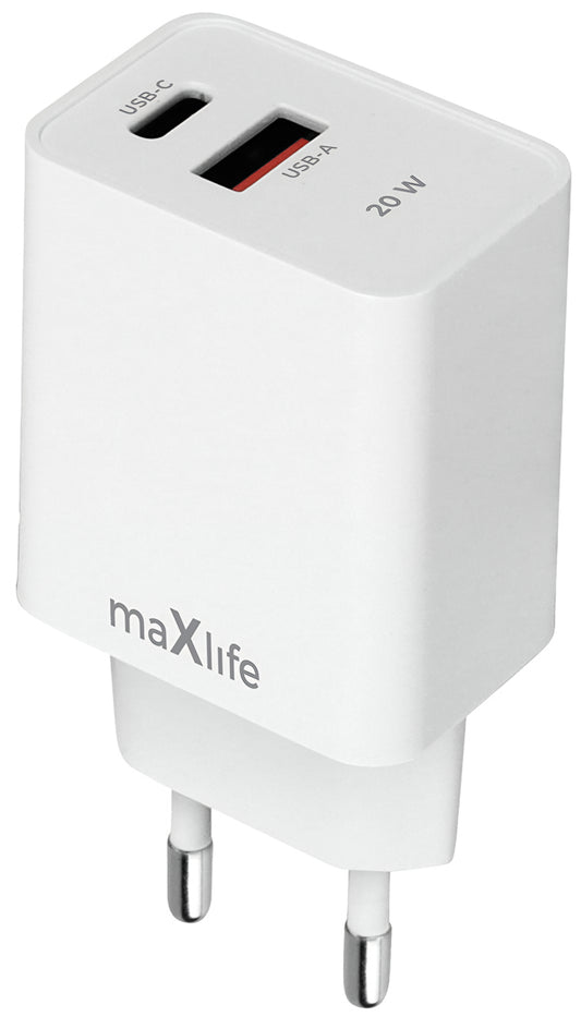 Caricabatterie Rete MaXlife MXTC-13-20AC, 20W, 3A, 1 x USB-A - 1 x USB-C, Bianco